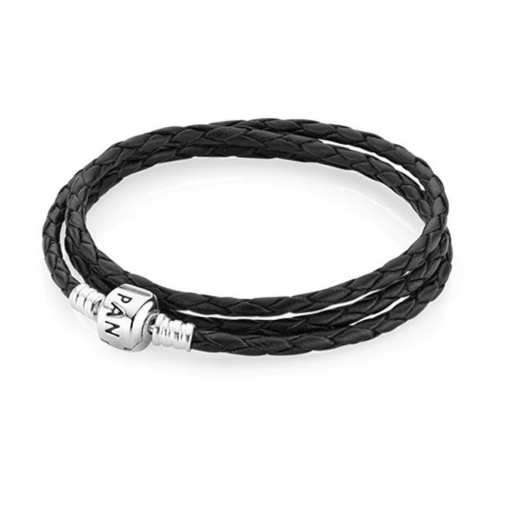 Black Pandora lather bracelet(style up to 7-9 charms)